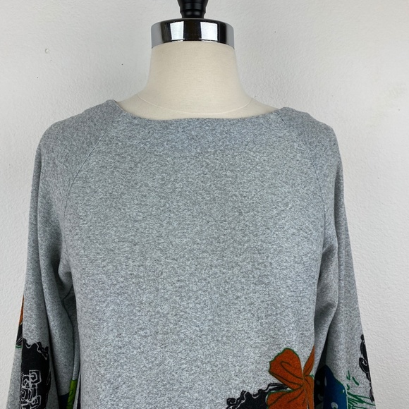 Womens Anime Girls Border Print Tunic Knit Dress Gray Green Black 3/4 Sleeves SM - Picture 2 of 9